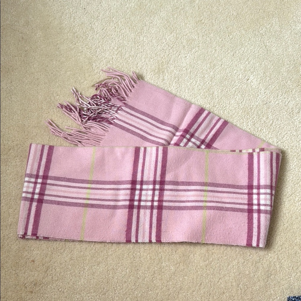 Lord & Taylor Pink and Purple Plaid Scarf with Fringe